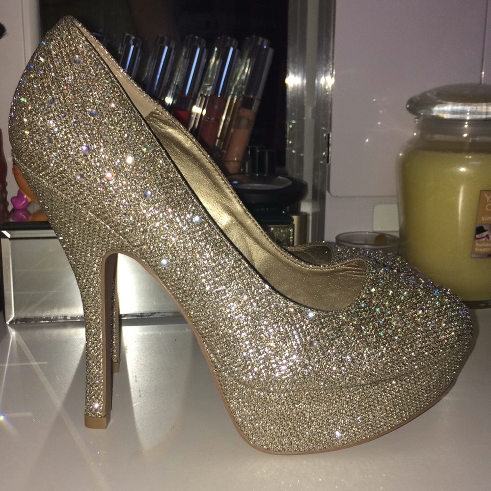 Gold Glitter Party Heels By Qupid Silver